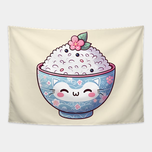 Cute Kawaii Rice Bowl Tapestry by PhotoSphere