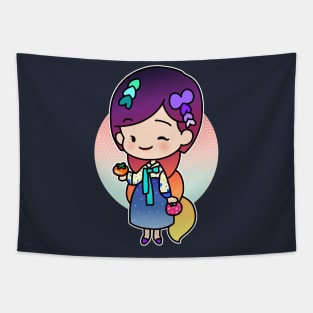 Korean girl in Hanbok Tapestry