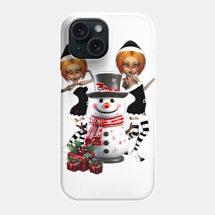 Cute dark christmas elf with snowman. Phone Case