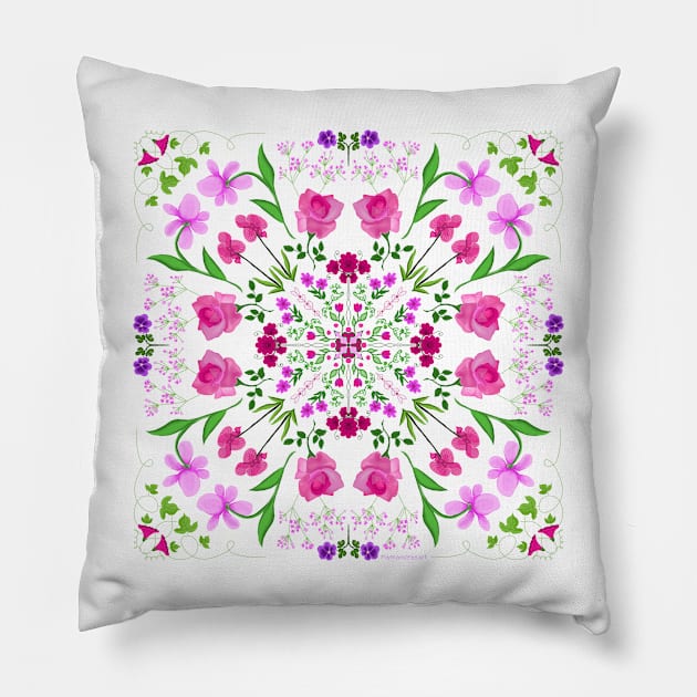 Delicate Floral Mandala on White Background Pillow by MamaODea