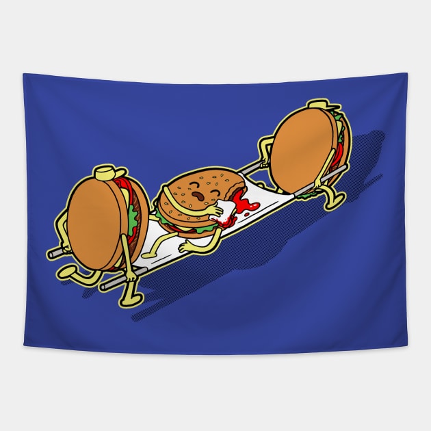 Funny Kawaii Burger Hamburger Junk Food Emergency Cartoon Tapestry by BoggsNicolas