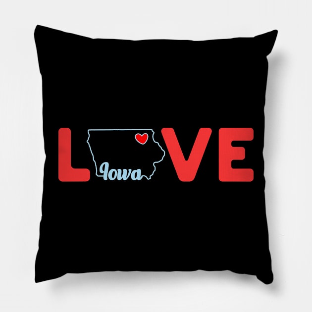 Iowa Love with State Outline of Iowa in the word Love Pillow by tropicalteesshop