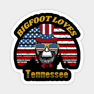 Bigfoot loves America and Tennessee Magnet