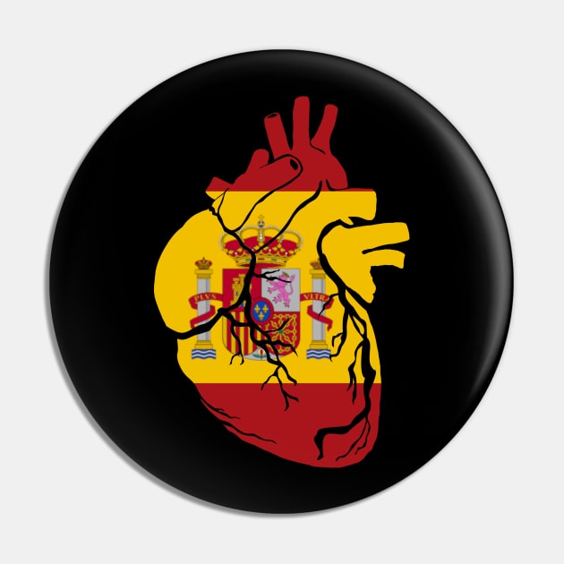 Anatomical heart design, Spanish flag Pin by Bun Art Store