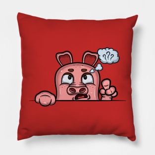 Pig Cartoon With Confused Face Expression Pillow