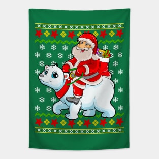 Santa Claus Riding Polar Bear Ugly Christmas Sweater Tapestry