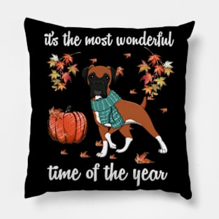 Boxer Dog Autumn Fall Most Wonderful Time Maple Gift Pillow