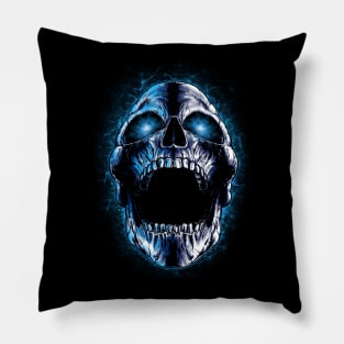 Screaming Skull Blue Pillow