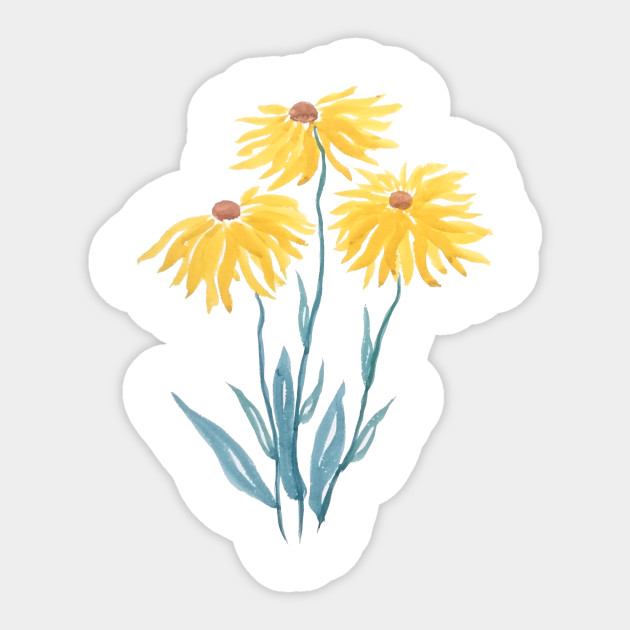 Three Abstract Yellow Flower Painting Flower Blooming Sticker