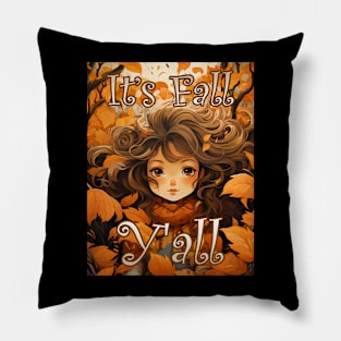 Cute It's Fall Ya'll Autumn Leaves Fun Font Orange Brown for Her Pillow