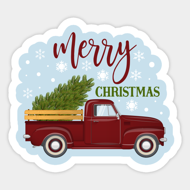 Vintage Red Truck Christmas Tree Vintage Red Truck Sticker Teepublic