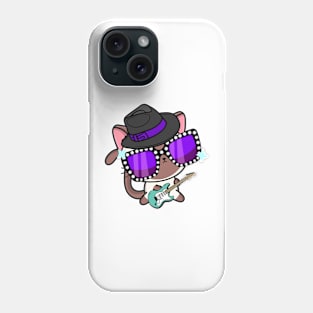 Cute White Cat jamming on the electric guitair Phone Case