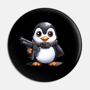 Cartoon Penguin Holding a Gun Pin