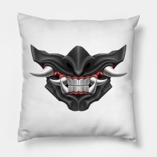 Black oni mask Pillow by Handikabayu