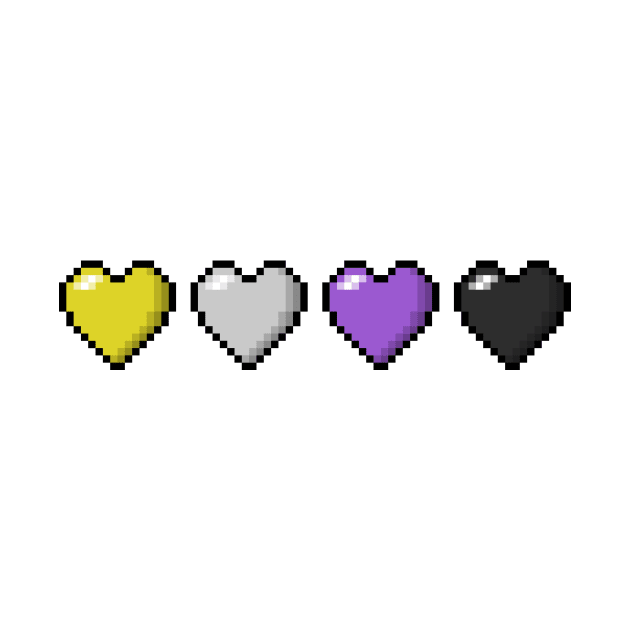 Row of Four Non-Binary Pride Flag Pixel Hearts by LiveLoudGraphics