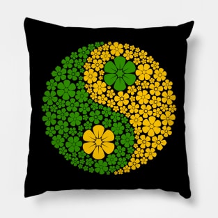 Green and Yellow Yin Yang Flowers Pillow