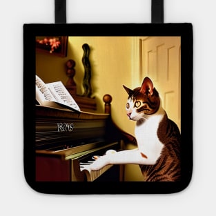 A Cat Concentrating On Reading The Sheet Music At The Piano Tote