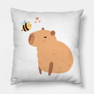 Cute capybara with a bee illustration Pillow