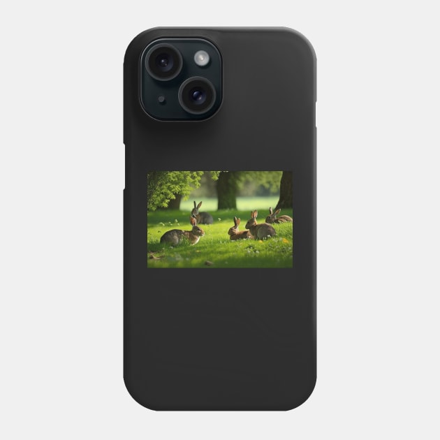 Meadow with rabbits landscape Phone Case by SmartPics
