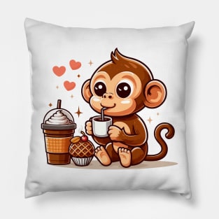 Cute Cafe Monkey Drinking Coffee Pillow