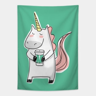 Unicorn Holding a Coffee Cup Tapestry