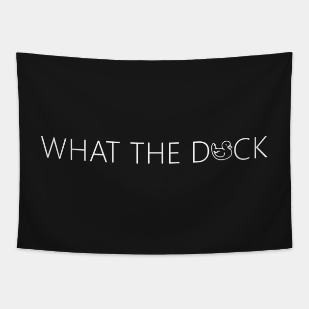 What the duck. funny cute rubber duck quote lettering line digital illustration Tapestry by AlmightyClaire