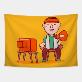 Cute Film Director Cartoon Tapestry