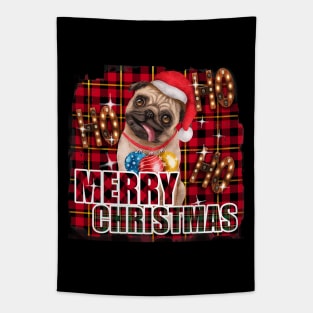 Merry Christmas pug Tapestry