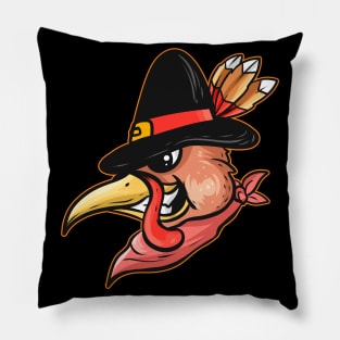 Kawaii Saucy Turkey With Pilgrims Hat And Scarf Thanksgiving Pillow