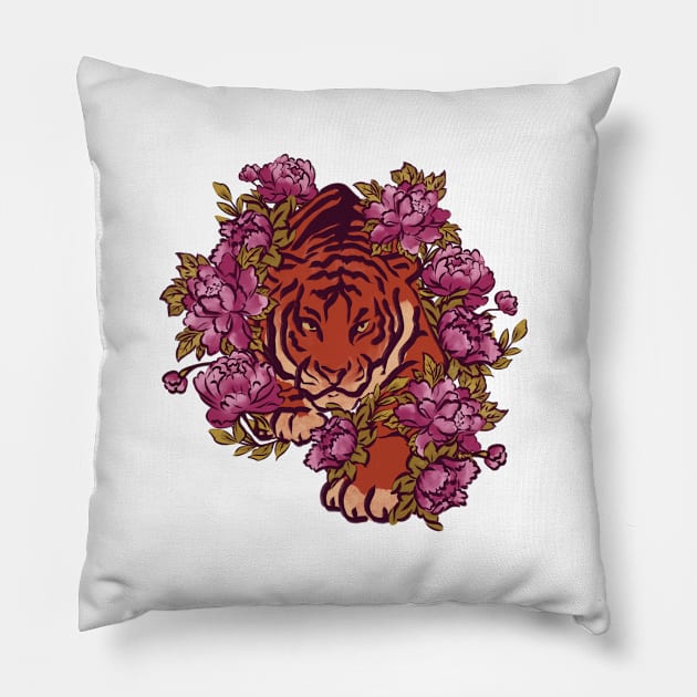 Tigers and peonies Pillow by ArtInPi