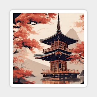 japanese pagoda with cheery blossom Magnet