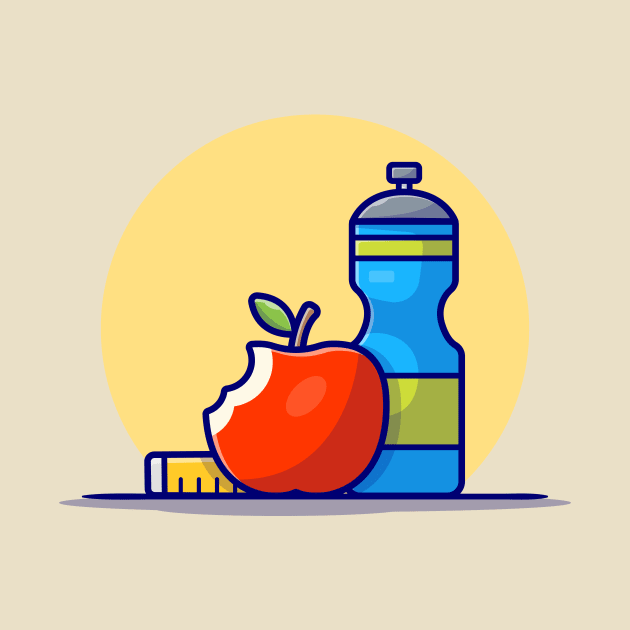 Apple, Bottle And Body Meter Cartoon Vector Icon Illustration by Catalyst Labs