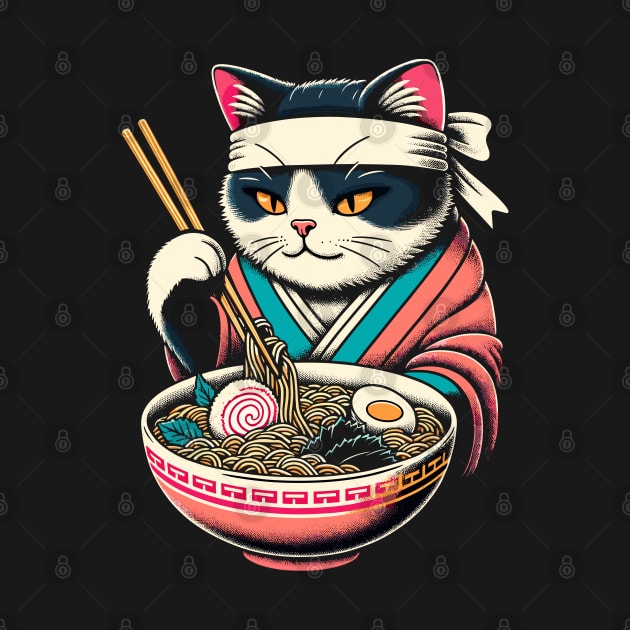 Retro Japanese Kawaii Anime Ramen Cat by KsuAnn