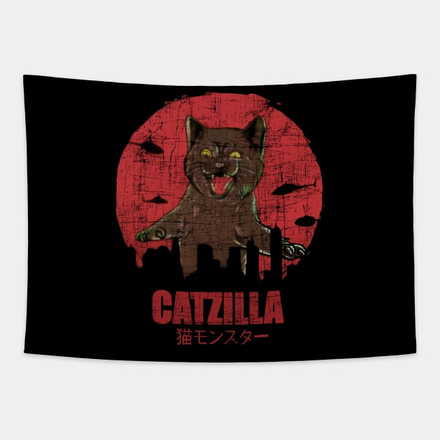 Catzilla Vintage Grunge Tapestry by bhatia reasonone