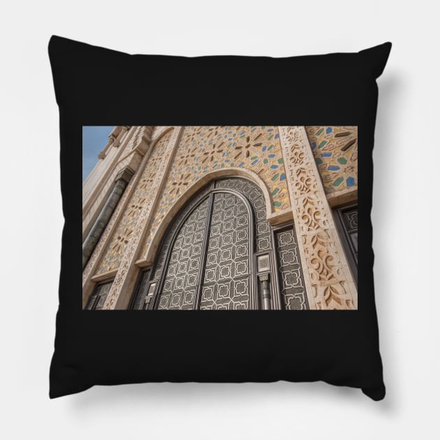 Ornate exterior moroccan brass door Pillow by mitzobs