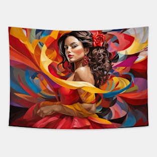 Beauty Woman Retro Abstract Colorful Painting Tapestry