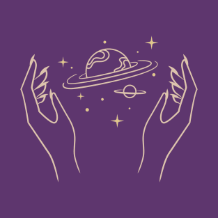 Aesthetic line art hands and mystic planet T-Shirt