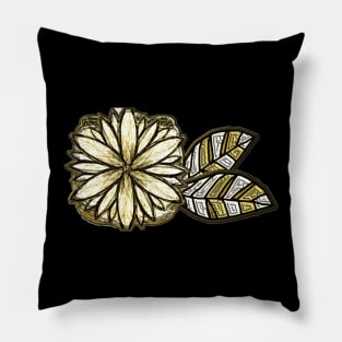 Metallic gold flower and leaves in abstract gothic Pillow