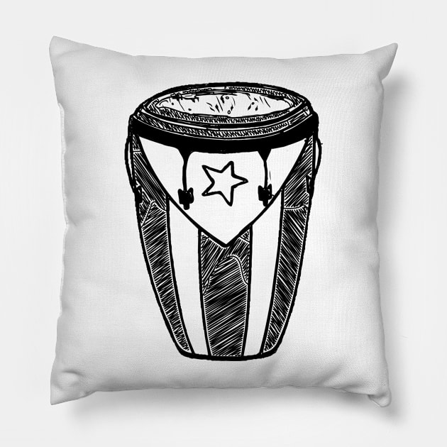 Conga Boricua Black Pillow by Art y Son con Tania