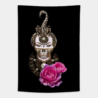 The skull and the scorpion with flowers Tapestry