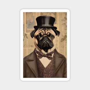 Pug Dog in Suit Portrait Vintage Art Magnet