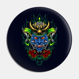 Samurai Cat - Green Kabuto Pin