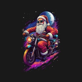 Santa in Space on a Motorcycle T-Shirt
