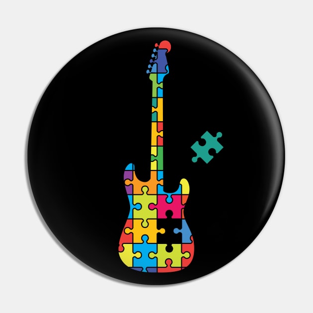 Color Puzzle S-Style Electric Guitar Silhouette Pin by nightsworthy
