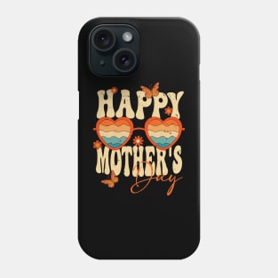 Retro Groovy Happy Mother's Day With Glasses and Flower Mom Phone Case
