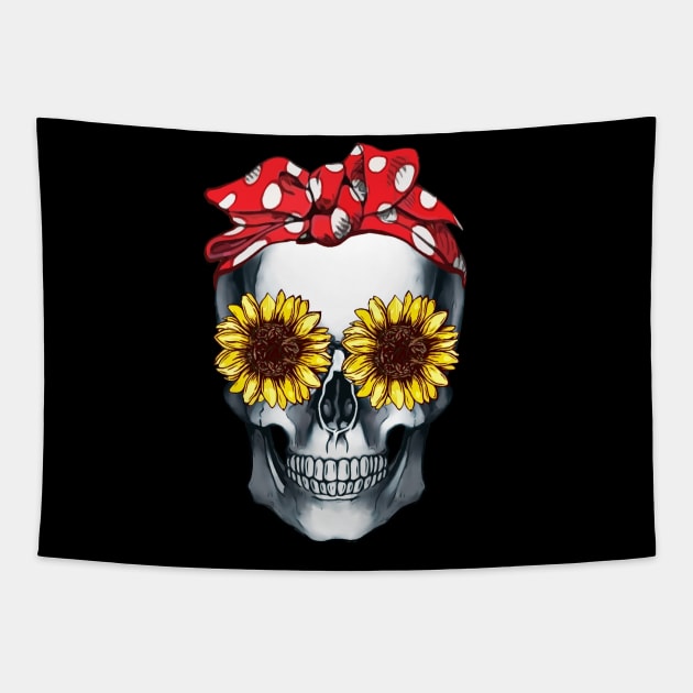 Cool skull red bandana and sunflowers skull mask face Skull