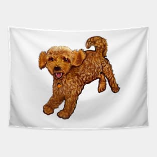 Cavapoo dog playing Cute funny Cavapoo puppy prancing about Dogs just love having fun, puppy love Tapestry