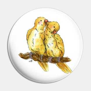 Yellow Parrots in Love Watercolour Painting Pin