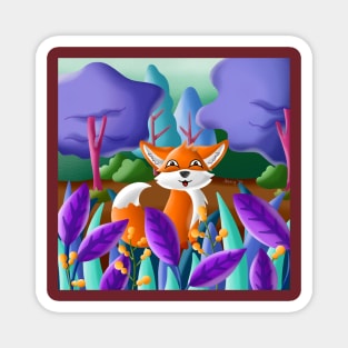 Funny Fox In Mystic Forest Magnet