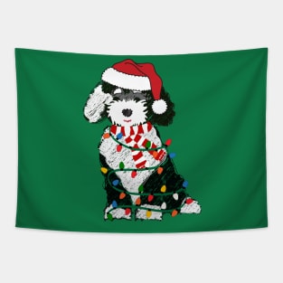 Cute Sheepadoodle Decorated With Christmas Lights Tapestry